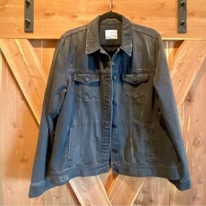 EUC Old Navy Denim Jacket, Black, Distressed, Size XL